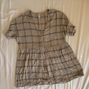 RVCA Beige and Blue Plaid Button-Down Shirt